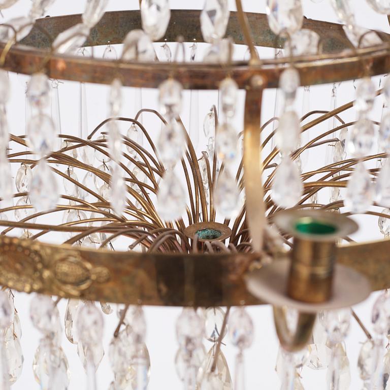 A pair of late Gustavian seven-light chandeliers, early 19th century.