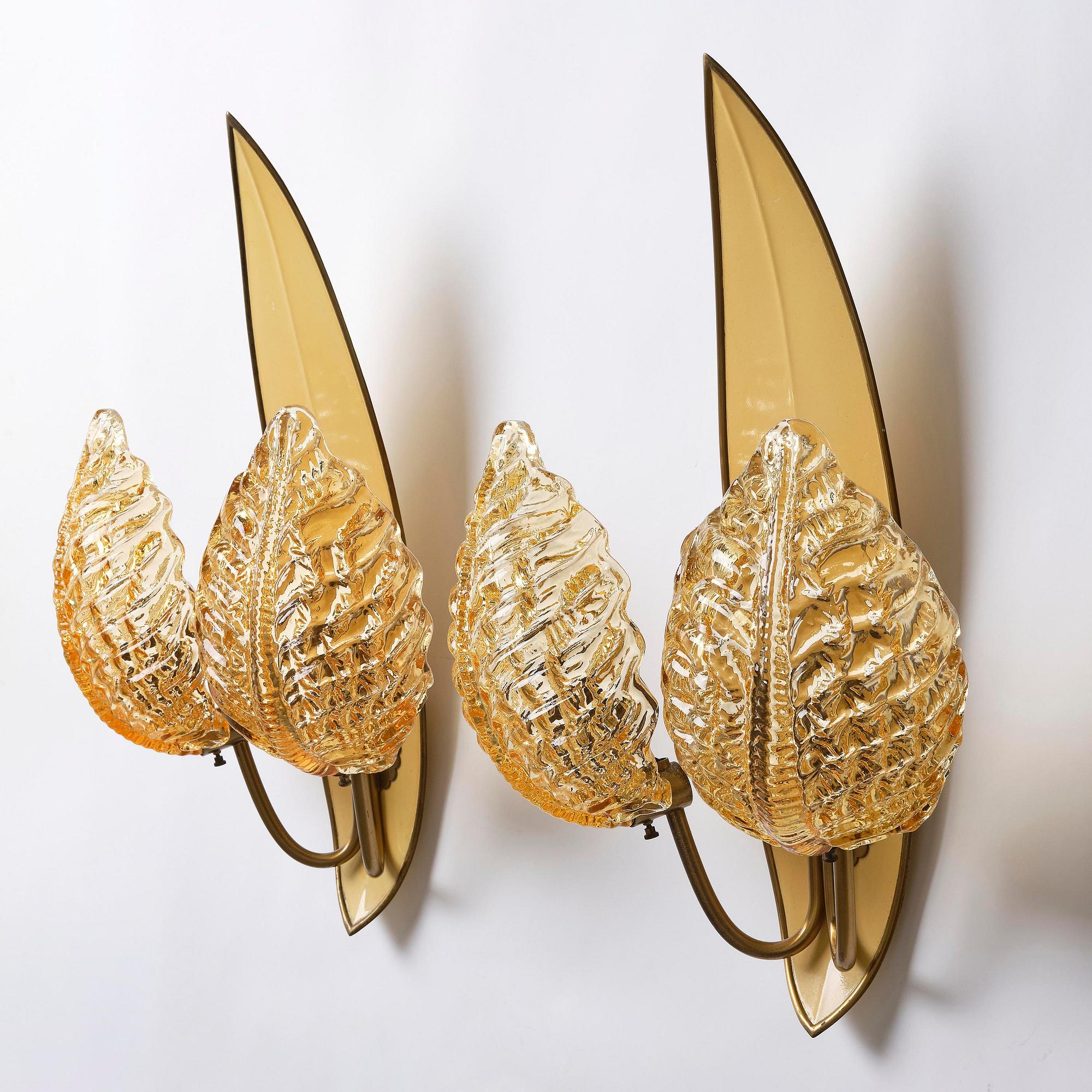 Bertil Brisborg & Fritz Kurz, a pair of wall lamps, Orrefors & Nordiska Kompaniet, 1950s.