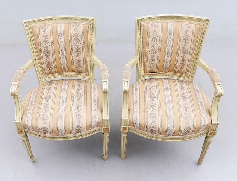 KARMSTOLAR, 1 par, gustaviansk stil, 1900-talets mitt.