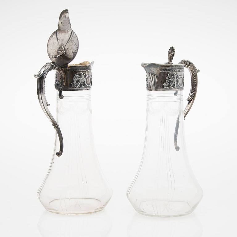 VINKANNOR, ETT PAR, silver och glas, Lazarus Posen, Frankfurt 1900-talets början.