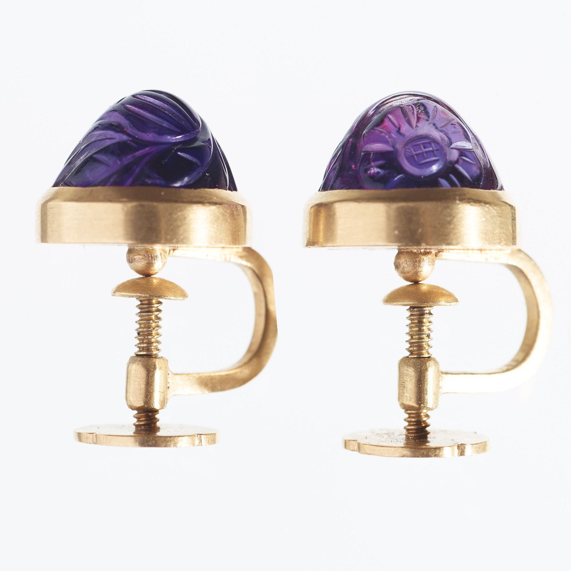 A pair of Wiwen Nilsson 18k gold and amethysts ear-studs, Lund 1951.
