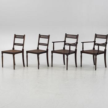 A pair of stained birch armchairs, and a pair of chairs, 'Harding' Nordiska Kompaniet, first half of the 20th Century.