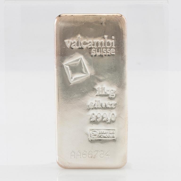 Silver bar 1kg 999 Valcambi Suisse.