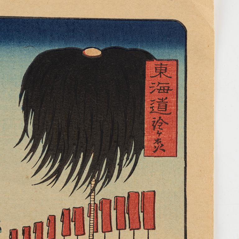 Utagawa Hiroshige II, after, seven woodblock prints.