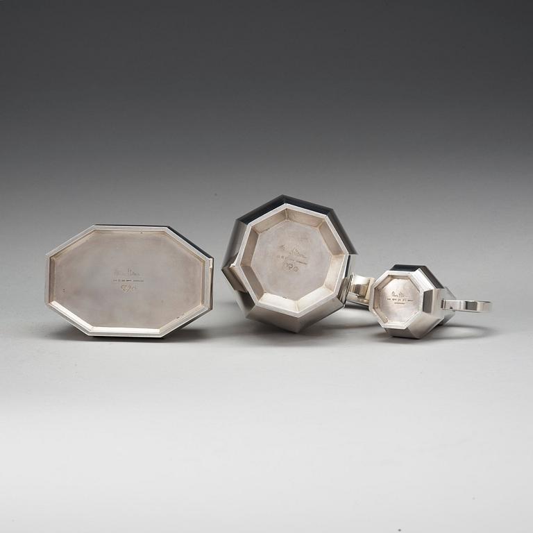 WIWEN NILSSON, kaffeservis, tre delar, Lund 1946 (gräddkanna), 1953, sterling.
