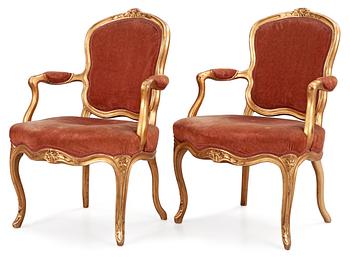 514. A pair of Swedish Rococo 18th century armchairs.