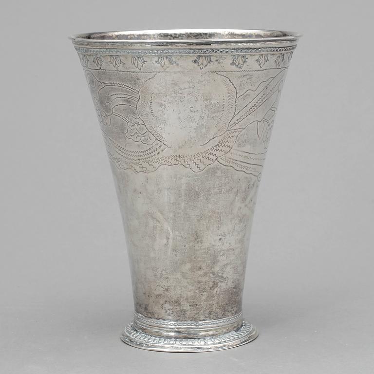 BÄGARE, silver, Bengt Biörn, Västerås, verksam 1734-1757. Vikt ca 257g.