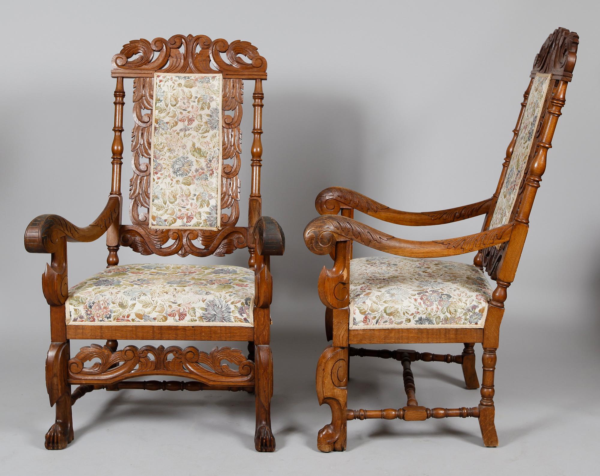 KARMSTOLAR, 1 par, barockstil, sent 1800-tal.