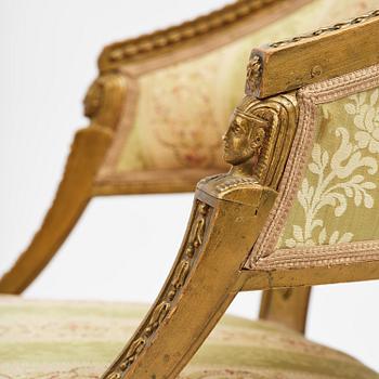 A pair of late Gustavian open armchairs attributed to E. Ståhl (master in Stockholm 1794-1820).
