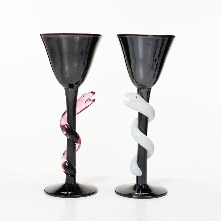 Ulrica Hydman-Vallien, vinglas, 12 st, Kosta Boda, Artist Collection / Atelier / Limited Edition.