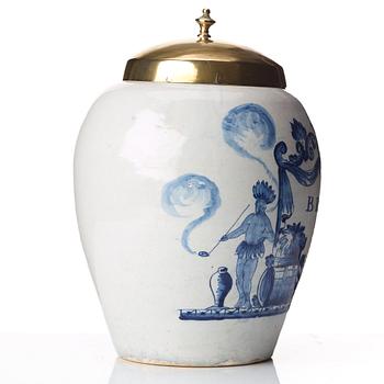 A Dutch faiance tobacco jar, circa 1800.