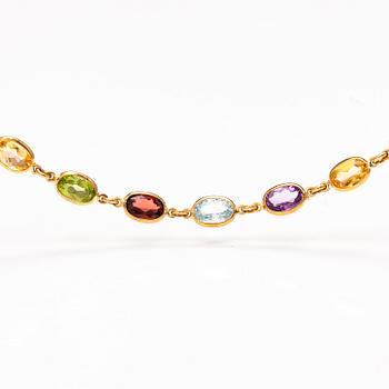 HALSBAND och ARMBAND, 18K guld, granater, peridoter, topaser, citriner och ametister. Le-Gi, Italien.