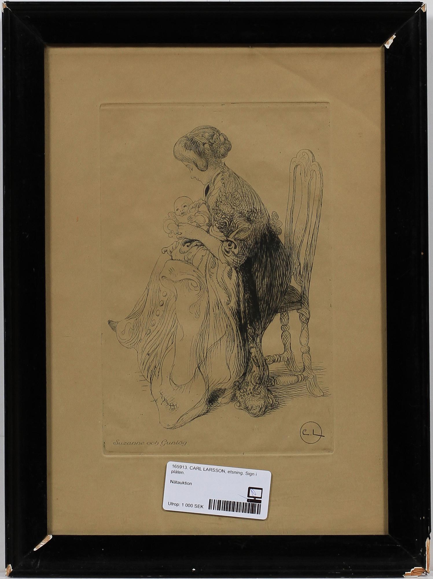 CARL LARSSON, etsning. Sign i plåten.