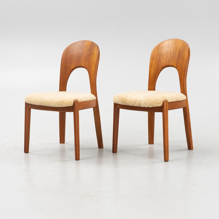 Niels Koefoed, six teak dining chairs upholstered in new sheepskin, Denmark, 1960's.