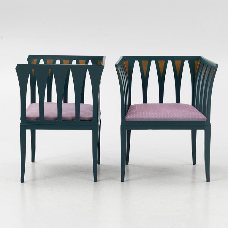 Eliel Saarinen, karmstolar, ett par, "Blue Chair", Adelta, Finland 1983.