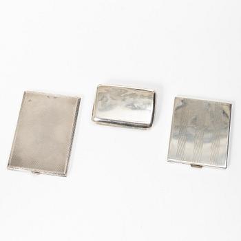 Two cigarette cases and a snuffbox, silver, Sweden and Swedish import marks respectively.