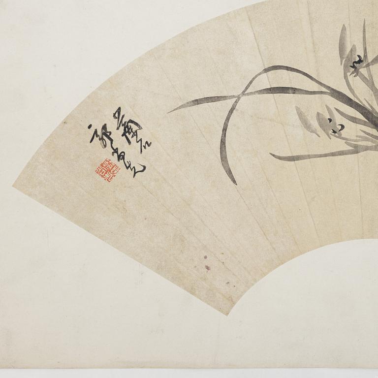 Unidentified artist, so-called "Fan painting", Orchids, China, 20th century.