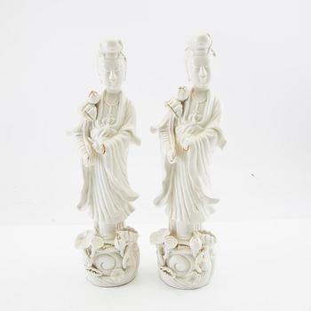 Guanyin, 2 st, Blanc de chine Kina 1900-tal porslin.