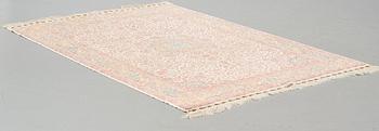 A carpet, an old silk Turkey, ca 237,5 x 146,5  cm (as well as 3,5-4 cm flat weave at the ends).