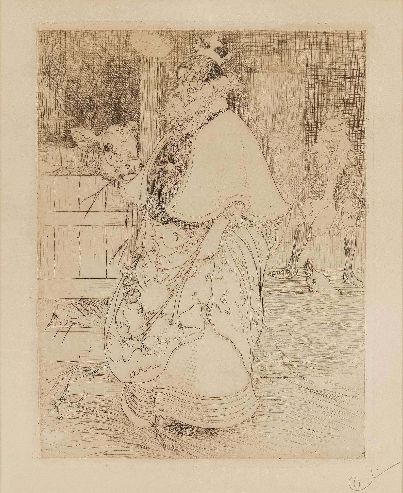 CARL LARSSON, etching, signed C.L. in pencil. Executed 1909. State 2. A few copies signed by hand."Lisbeth and the calf".