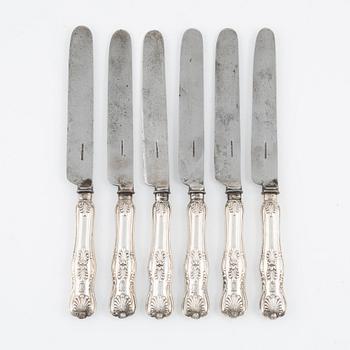 Six Swedish Silver Dining Knives, mark of Johan Petter Grönvall, Stockholm 1837.