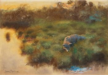 Bruno Liljefors, Fox stalking prey by the water's edge.