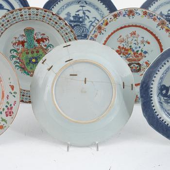 A group of nine Chinese export porcelain plates, 18th and 19th century and one plate probably Samson.