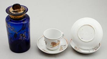 KOPP MED FAT, flintgods, Rörstrand. BURK, glas. 1800-tal.