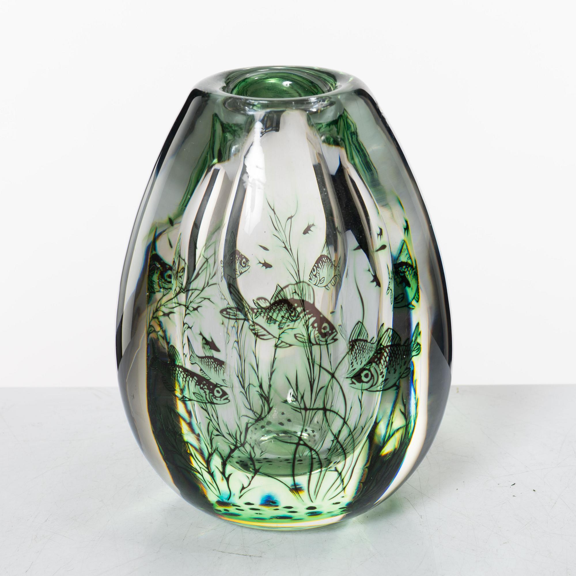Edward Hald, a  fish graal glass vase, Orrefors.
