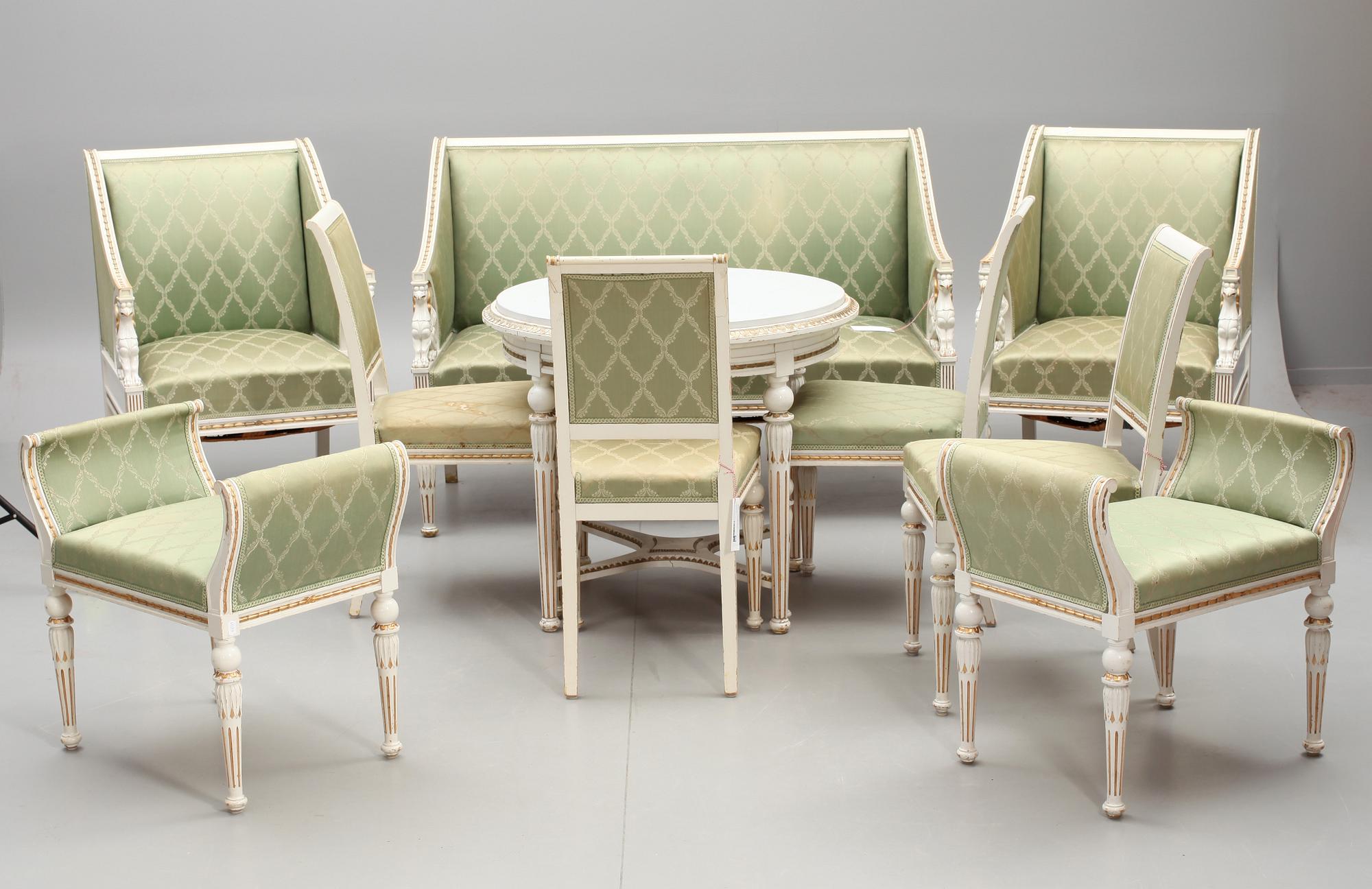 SALONGSMÖBLEMANG, 10 delar, empirestil. 1900-talets början.