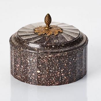 A Swedish Empire 19th century porphyry butter box.