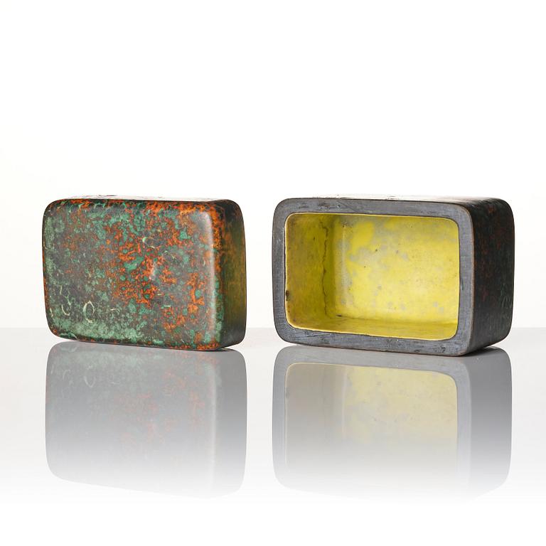 Hans Hedberg, a set of two faience boxes, Biot, France.