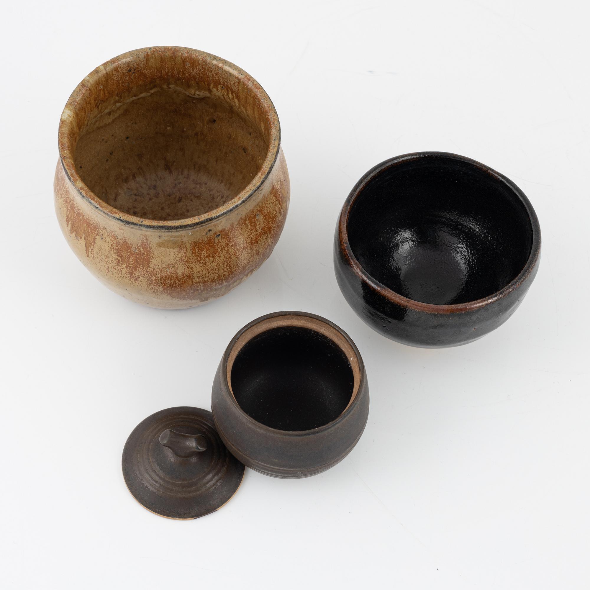Three glazed stoneware bowls, Japan, 20th century.