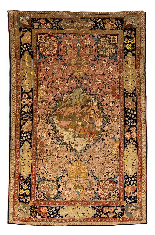 Matta, semiantik, Täbris, figural, ca 138 x 86 cm.