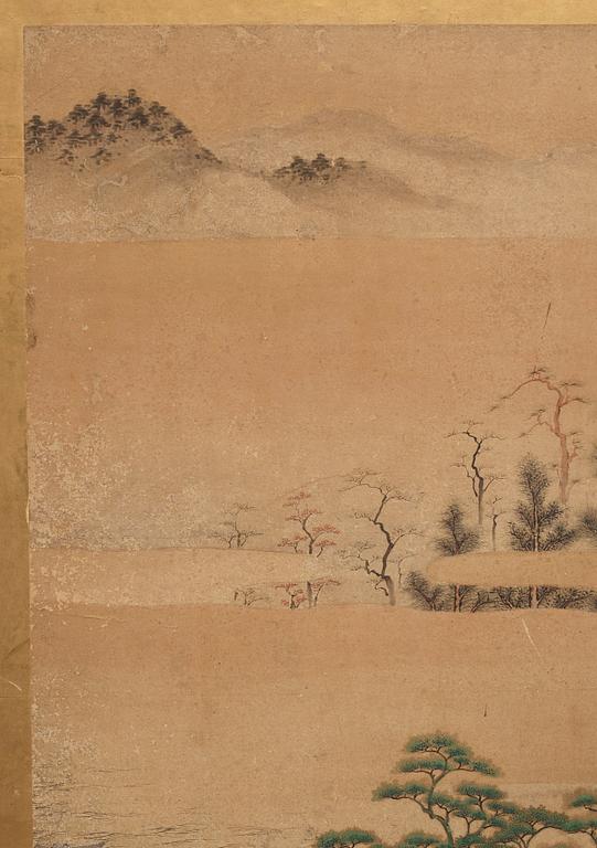 A Japanese six fold screen, Edo period (1603-1868).