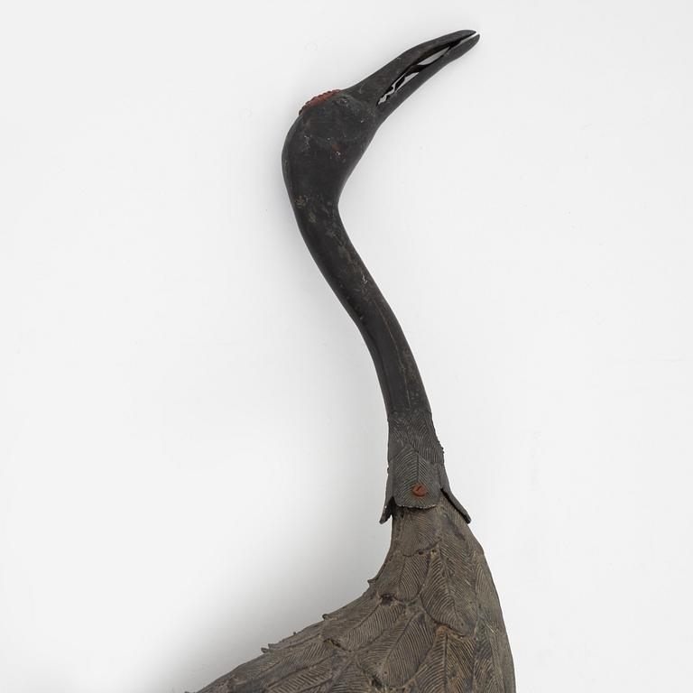 A Chinese bronze Crane, late Qing dynasty, around 1900.