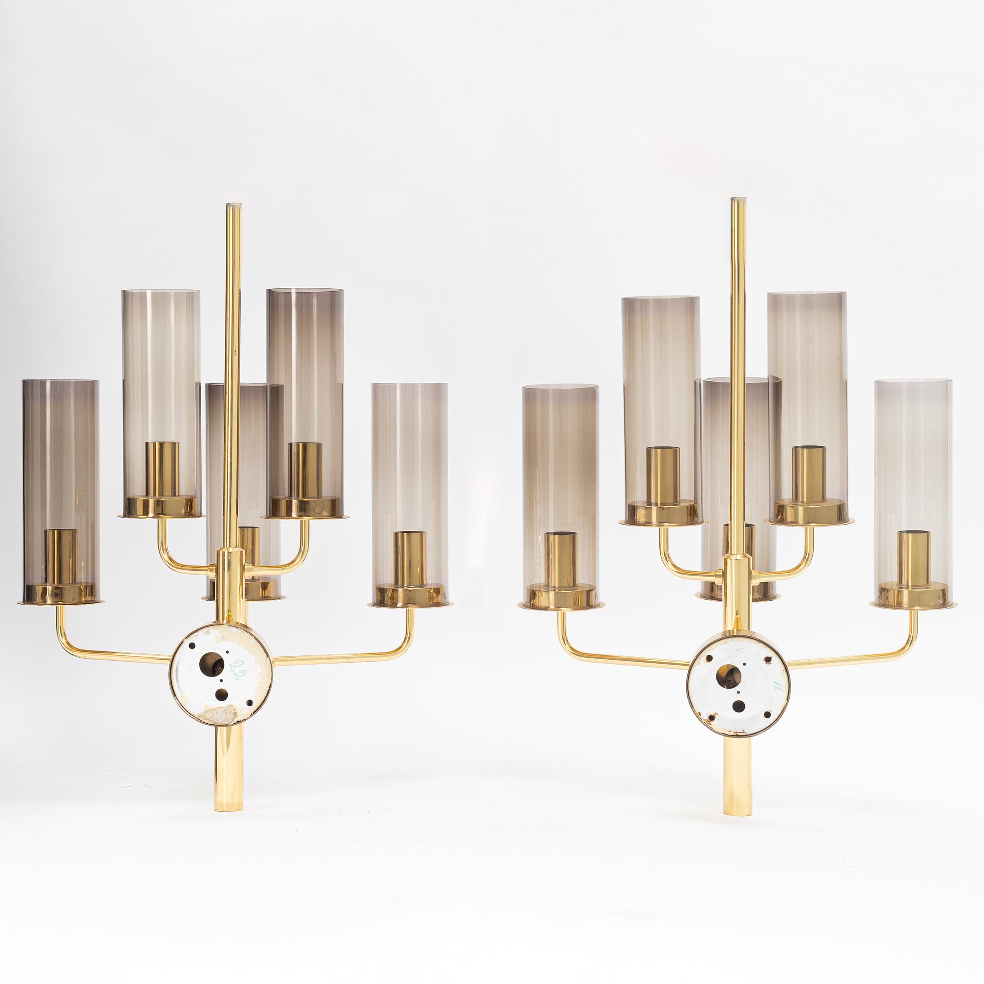 Hans-Agne Jakobsson, vägglampetter, ett par, "Sonata", modell "V169-5", Hans Agne Jakobsson AB, Markaryd, 1960-70-tal.