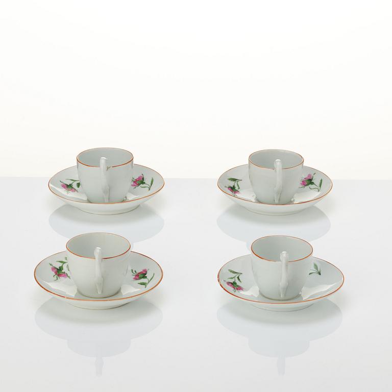 Meissen, Kaffekoppar med fat, fyra stycken, porslin, 1920-tal.