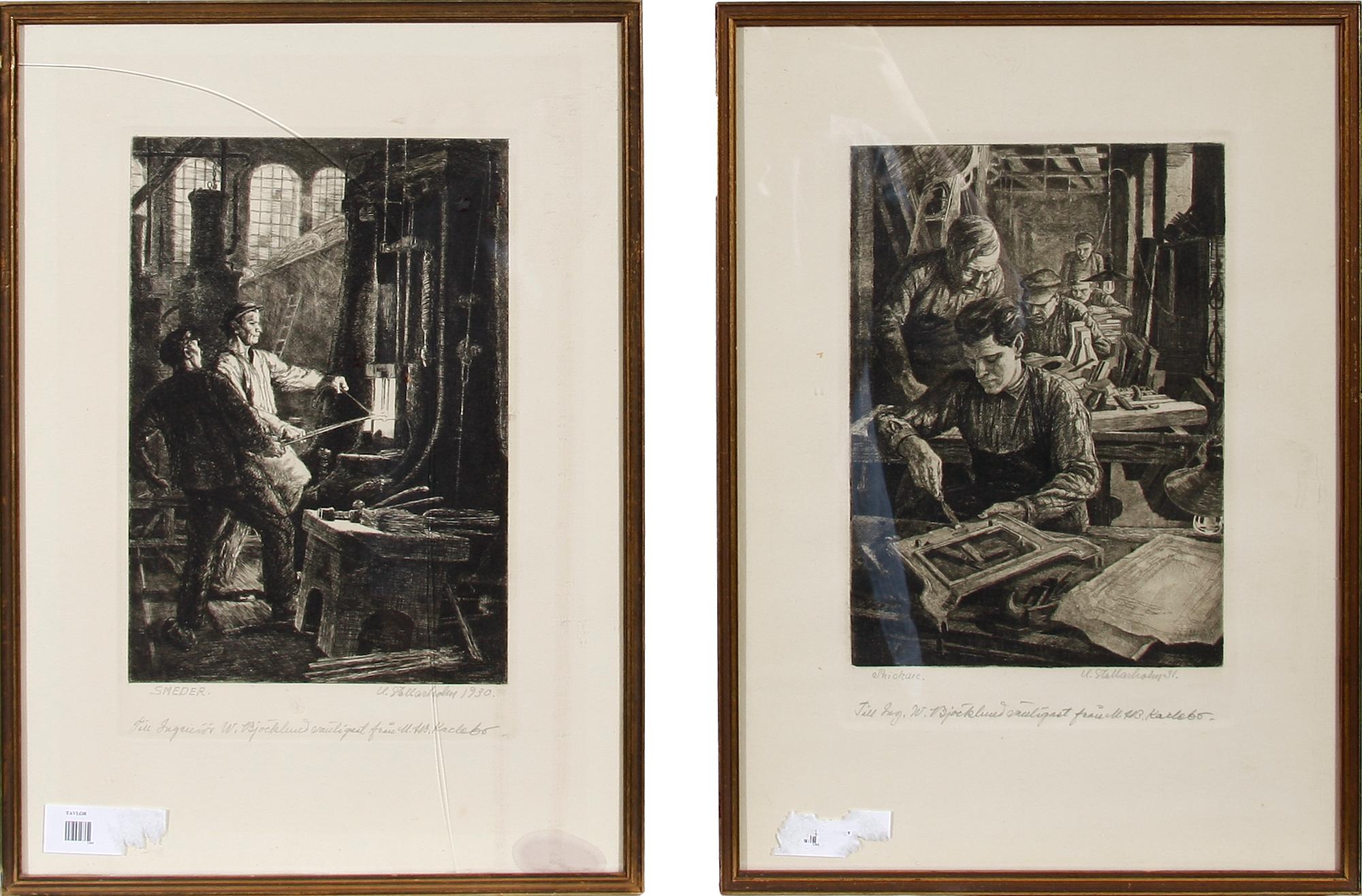 UNO STALLARHOLM, 4 st, kopparstick. Sign. 1930-tal.