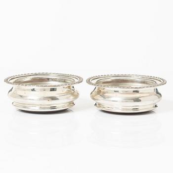 Coasters, a pair, silver, Birmingham, England, and shakers, a pair, silver, Norway.
