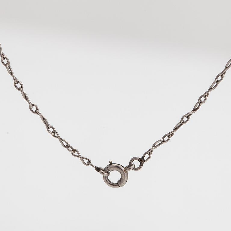 Kaulakoru, 15K kultaa ja hopeaa, ruusuhiotut timantit, 1800-luku, myöhäisempi platina ketju.