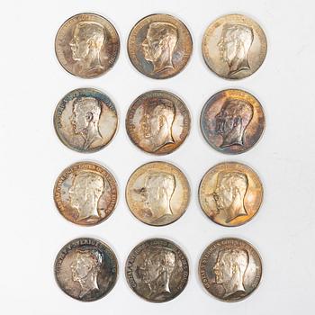 Medaljer, 12 st, silver, Kungliga Myntverket, tidigt 1900-tal.