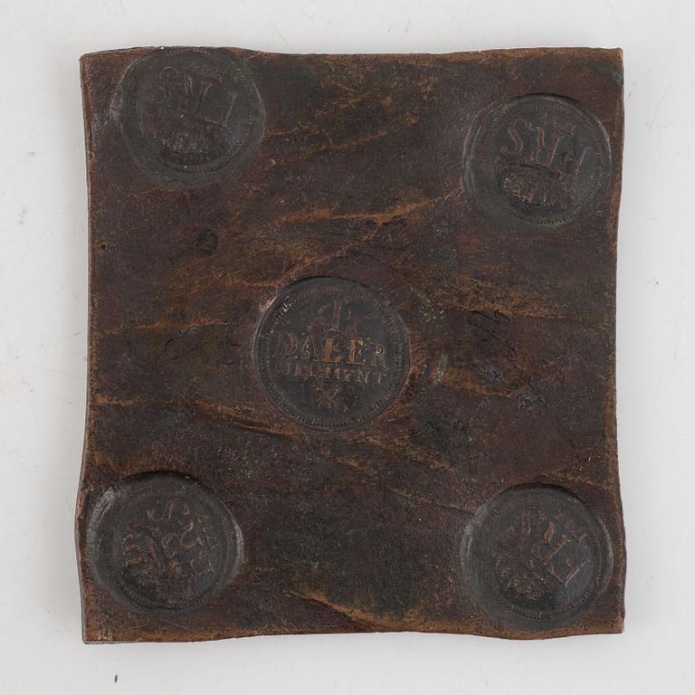 Fredrik I, plåtmynt, 1 daler silvermynt, Avesta 1747.