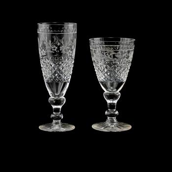VINGLAS, 8 st samt CHAMPAGNEGLAS, 3 st, "Elvira Madigan", Kosta, 1900-tal.