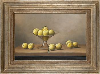 Nadine Lundahl, Nature morte med gula plommon.
