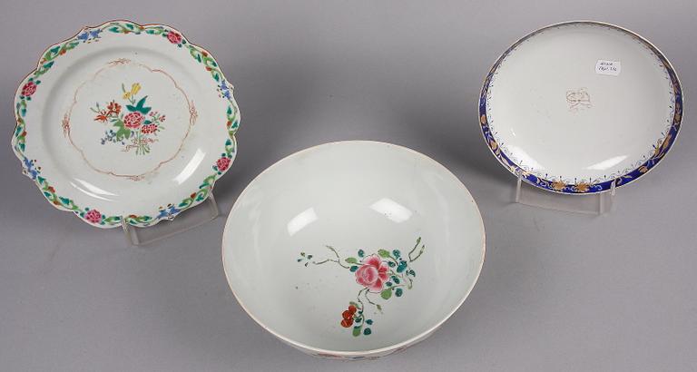 PARTI PORSLIN, 5 delar, Kina. 1700/1800-tal.