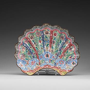 1520. An enamel on copper basin/barbers dish, Qing dynasty, Qianlong (1736-95).