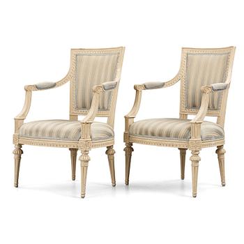 77. A pair of Gustavian late 18th century armchairs by Lars Söderholm (master in Stockholm 1789-1794).