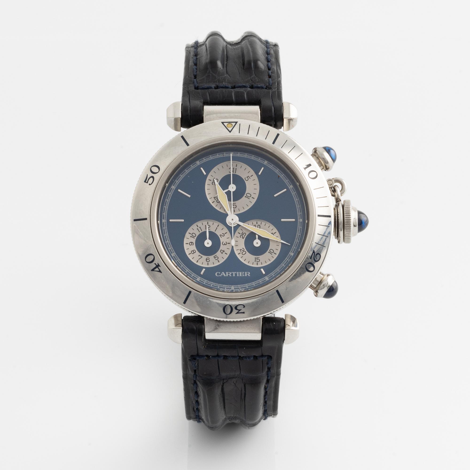 Cartier, Pasha, wristwatch, chronograph, 35,5 mm.