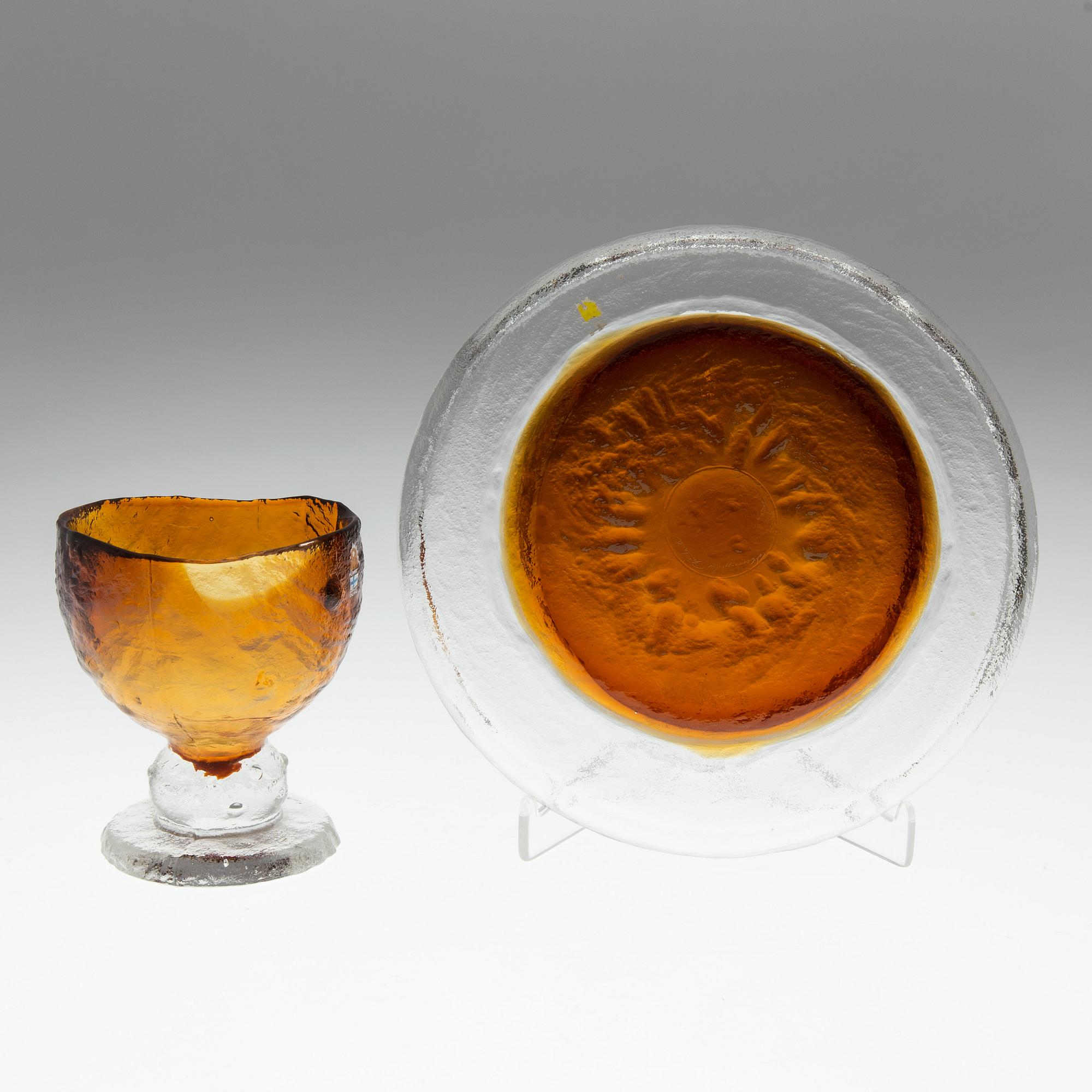 PERTTI SANTALAHTI, skål samt fat, glas, Humppila, Finland, 1970-tal.